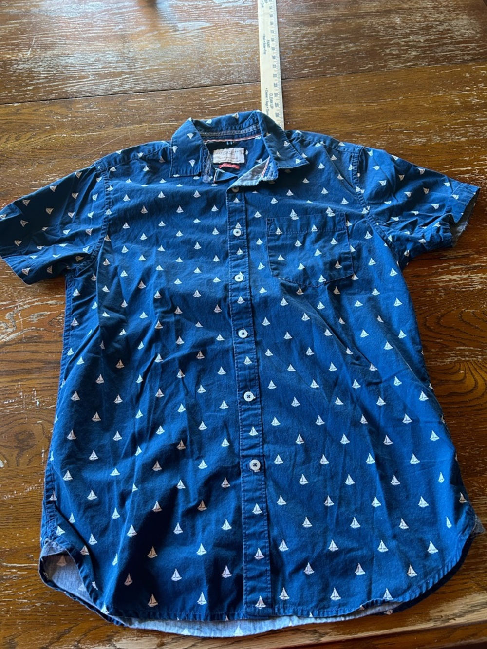Denim & Flower Sailboat Print Button-Up Shirt